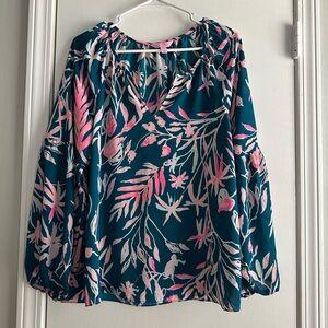 Lilly Pulitzer Teal and Pink Floral Blouse